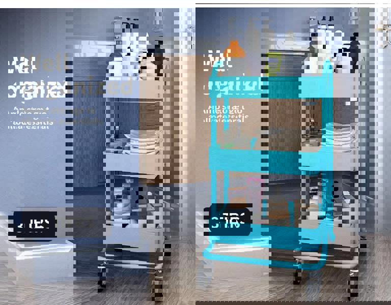 Levede Kitchen Trolley Cart 3 Tiers Storage Rack Steel Shelf Organiser Wheels