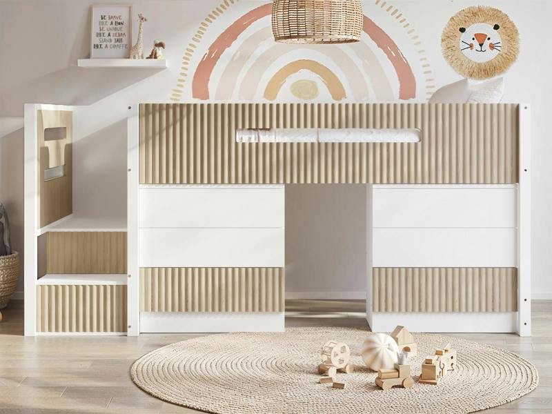 Luca Mid Sleeper with 3 Drawers Chest Pair Ribbed White