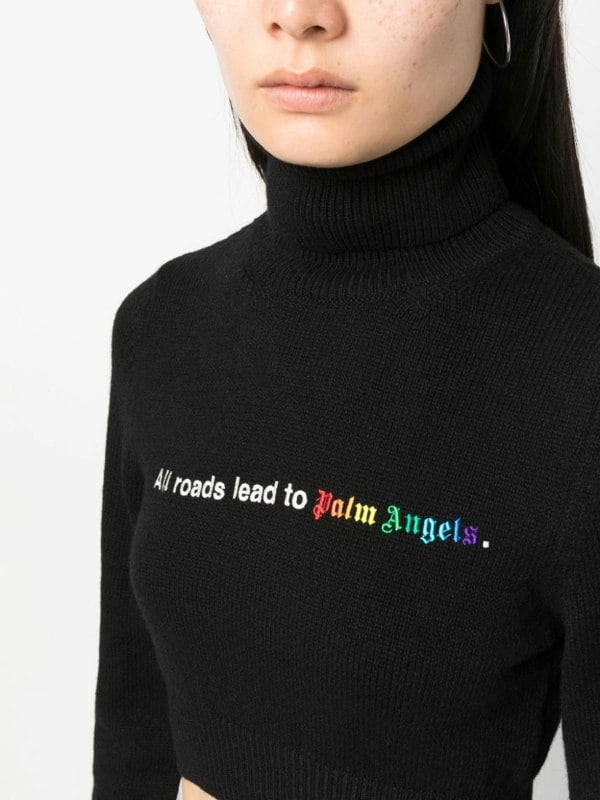 Palm Angels All Roads Cropped Turtleneck Jumper Black - Supplied FashionPALM ANGELS