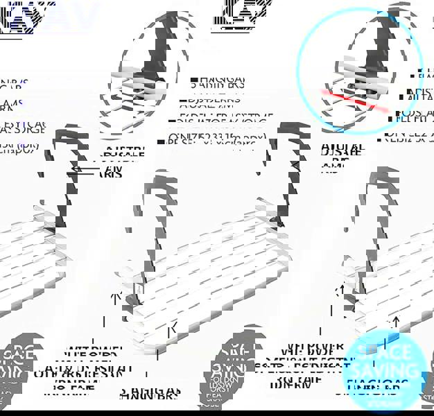 KAV Foldable Indoor Cloth Airer Drying Radiator Bath Rack 5 Bars with Waterproof Adjustable Arms Space-Saving Drying Rack, Indoor Outdoor Towel Holder