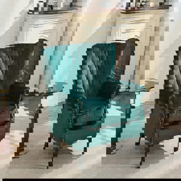 Furniture One High Back Modern Tub Chair Mid-Century Velvet Accent Chair Sofa w Soft Padded