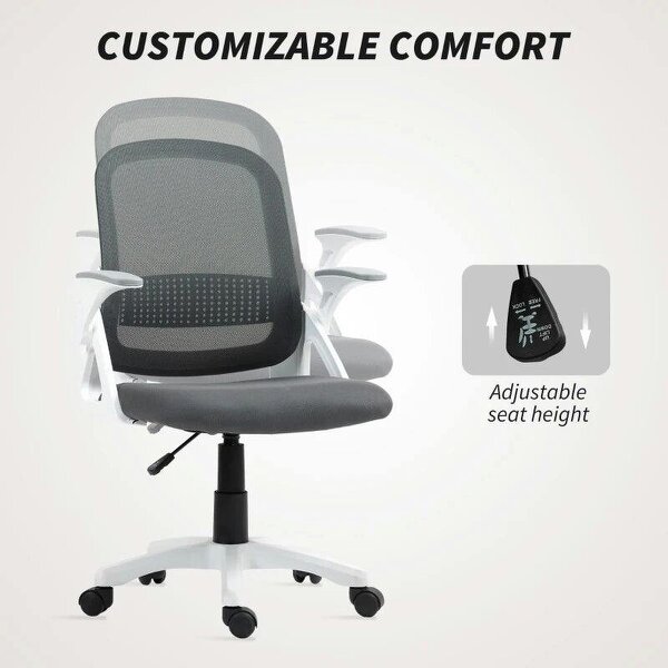 Breathable Mesh Office Chair, Ergonomic Swivel Computer Chair with Flip-up Armrests, Lumbar Back Support for Home/Office, Grey
