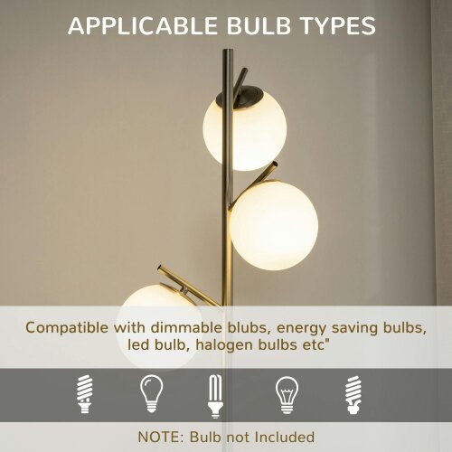 Wyld Haus Moretta Metal Silver 3 Light Tree Floor Lamp With Globe Shades And Steel Base