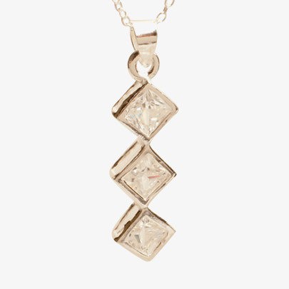 T. H. Baker Silver Triple Square-cut Cubic Zirconia Rubover Pendant PZ-062-SQ