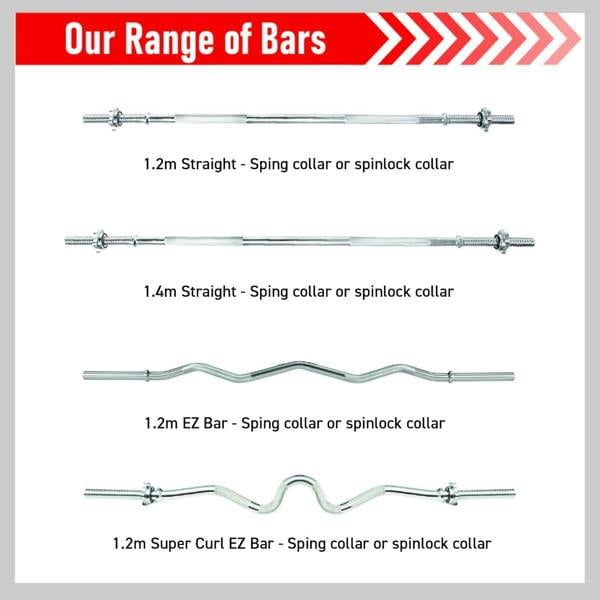 1.2m EZ Barbell Bar with spinlock collars, featuring a sleek chrome finish, curved design for better grip, and sturdy construction