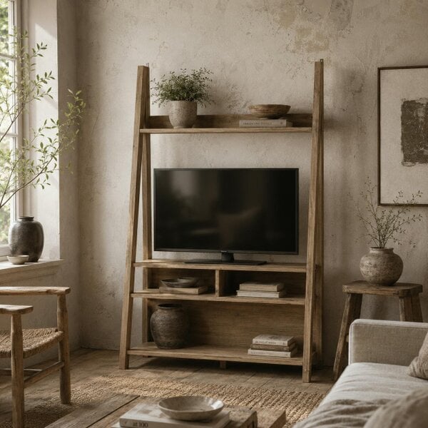 Wyld Haus Athy Small Brown Oak Wooden Ladder TV Unit