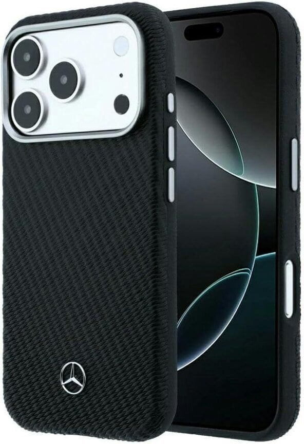 Mercedes Leather Semi Wrap Wood Effect Case with MagSafe for iPhone 17/18 Pro 6.3" Black - MEHMP18L25PFWWPK