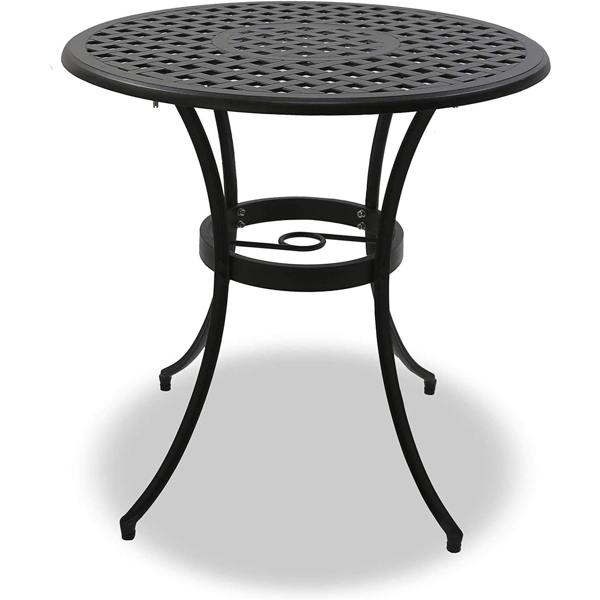 Homeology PREGO Luxurious Garden and Patio Table and 4 Large Chairs with Armrests Cast Aluminium Bistro Set - Black