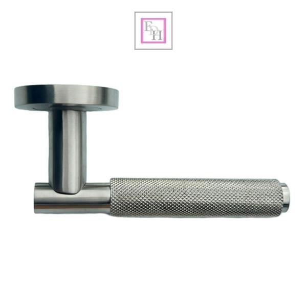 EDH Door Hardware Satin Nickel Knurled Door Handles on Round Rose – Modern Internal Lever Handle