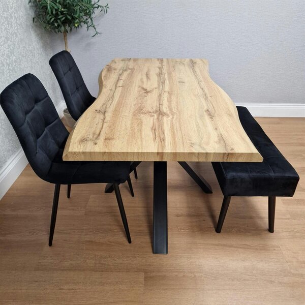 Kosy Koala Modern Dining Table Set with 2 Black Velvet Chairs and 1 Black Bench  Dining Room Furniture Set