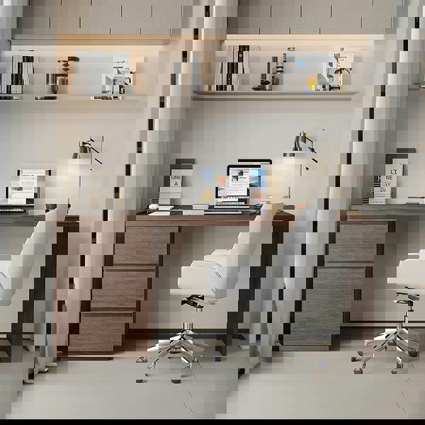 Detail view of Jamal Office Desk With Storage & Office Chair, Solid Wood with second hand office desk