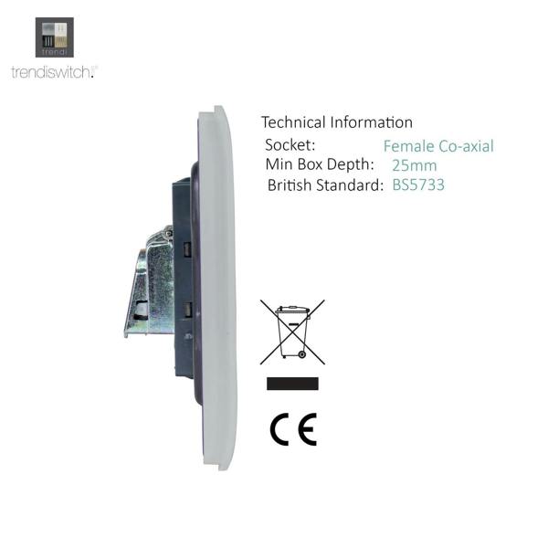 Trendi Switch 1 Gang Female Co-Axial Television Socket in Brushed Steel