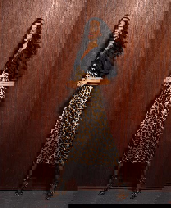 Animal Print Midi Dress with black sleeves