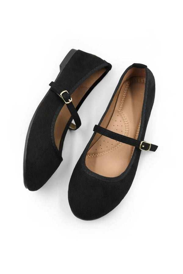 Where's That From Josie Ballerina Flats With Strap Detail in Black Suede