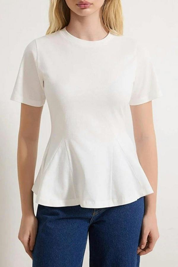 WOVCOR Peplum Short-Sleeved 100% Cotton Knitted Blouse