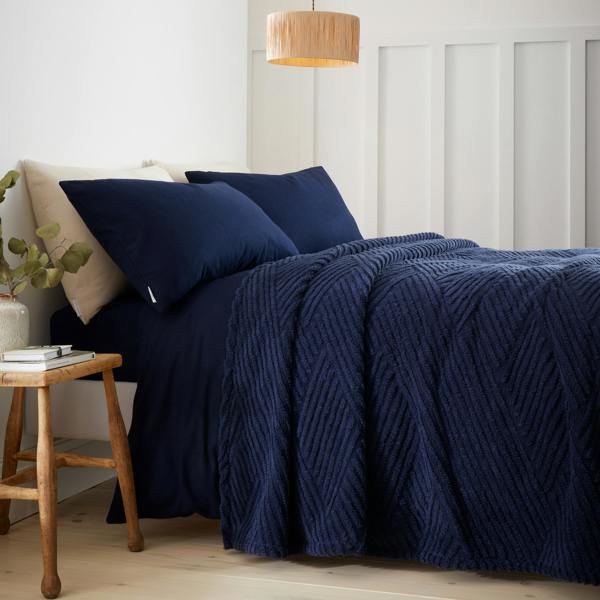 Catherine Lansfield Heat Buddy Cosy Super Thermal Blanket Bedspread Navy Blue