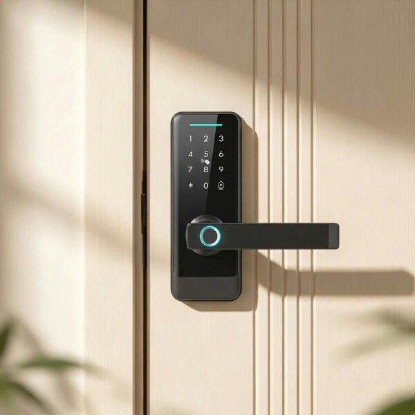 Smart Door Lock, 5-in-1 (Fingerprint/Passcode/Bluetooth APP/NFC Card/Key), Built-in Doorbell, Keyless Electronic Lock - Black