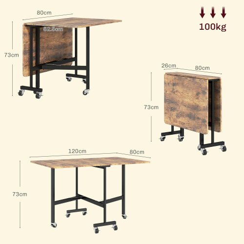 Wyld Haus Maro Wooden Brown Wood Effect Drop Leaf Dining Table With Wheels Seating 6