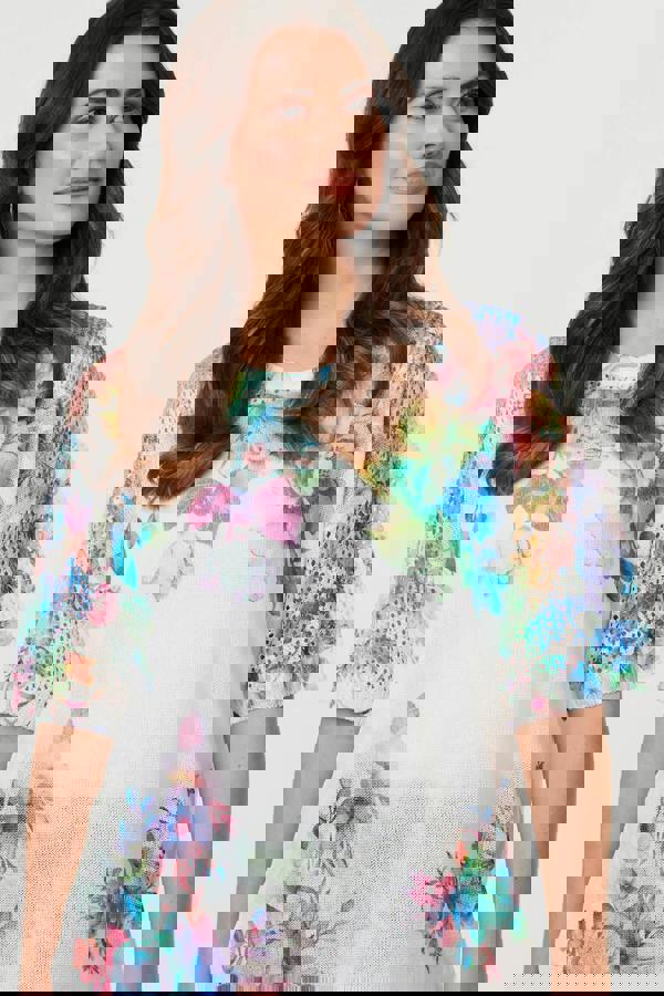 White | Floral Knit Textured Relaxed Top