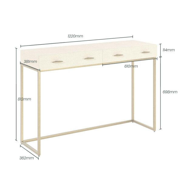 Wyld Haus Urbino Ivory Shagreen and Antique Brass Console Table 4 Drawers