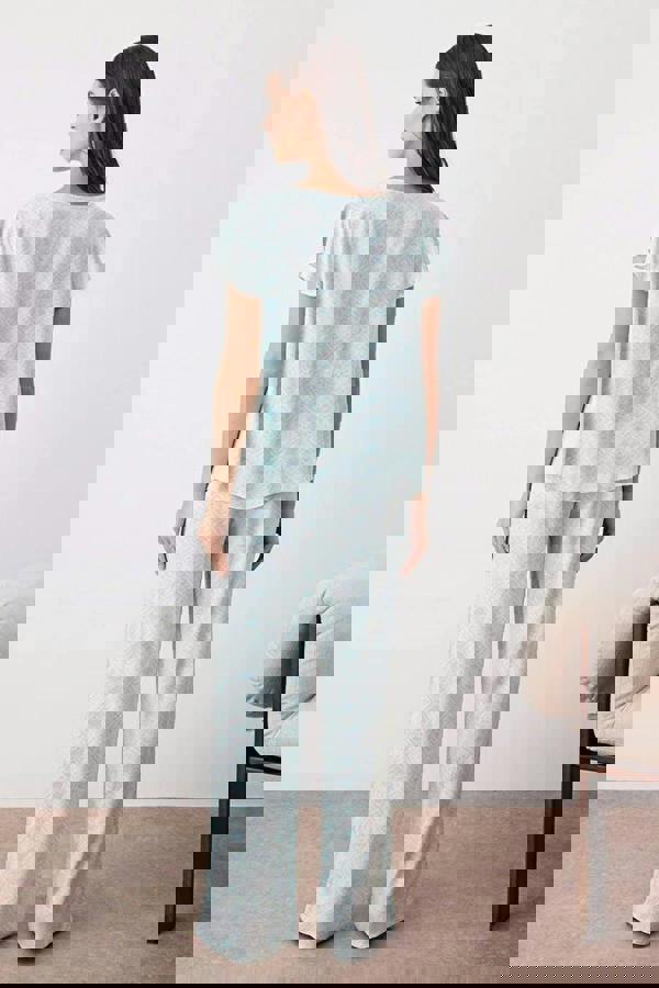 WOVCOR 2-Piece Ethnic Patterned Pajama Set with Ruffle and Tie Details