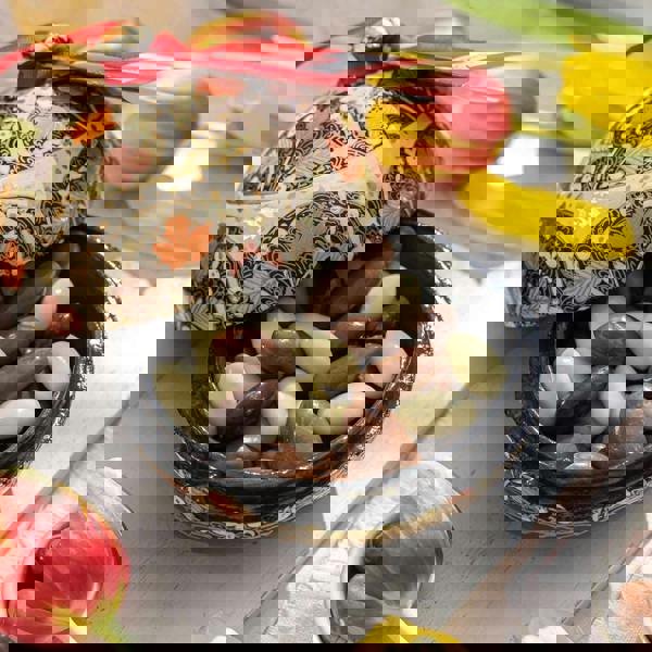 Large Handmade Bonbonnière with Assorted Chocolate Coated Almonds, Palm Oil Free, 260g