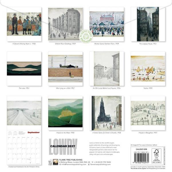 L S Lowry Calendar 2027, Wall Calendars, Month To View, Art, Gift