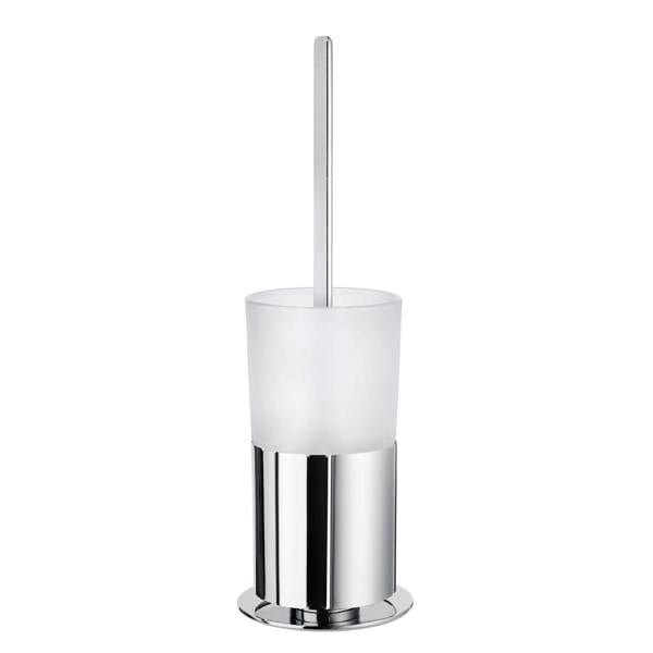 Polished chrome toilet brush with frosted glass holder