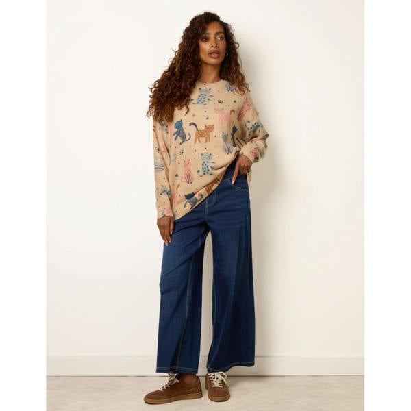 Blue Vanilla All-Over Colourful Cat Print Jumper