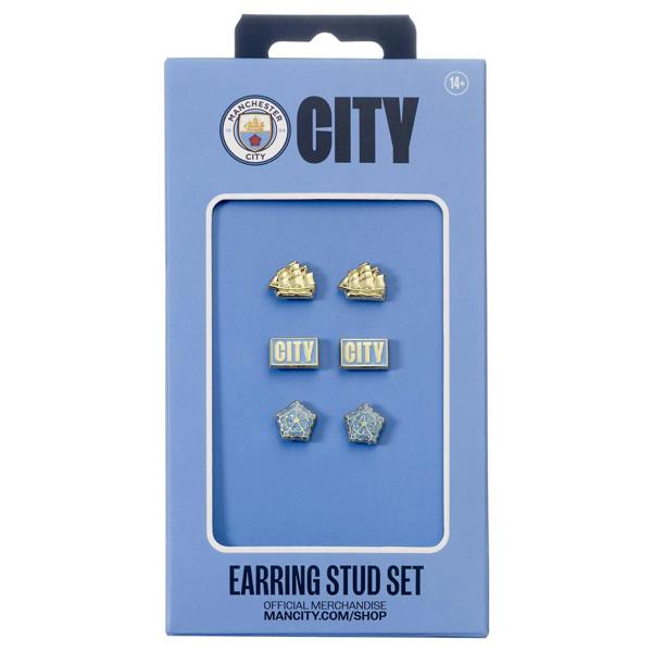 The Carat Shop Manchester City Football Club Set of Three Stud Earrings