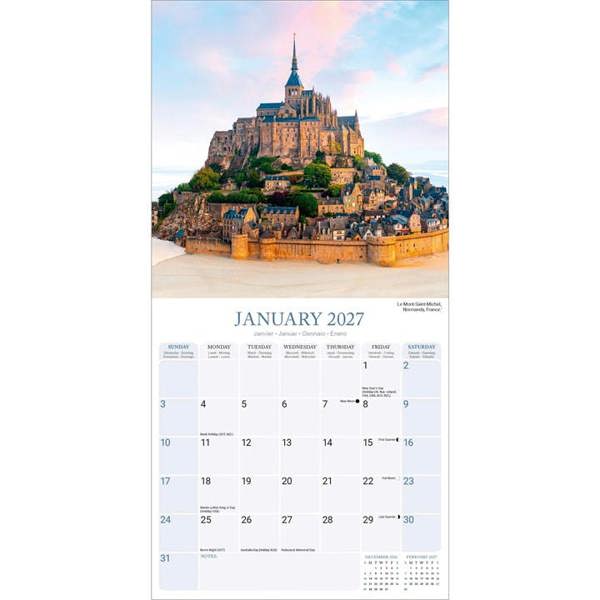 Europe Castles Calendar 2027, Wall Calendars, Month To View, Travel, Gift