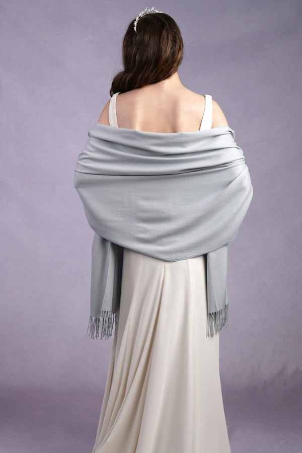 Antonia York Silver Grey Pashmina | Drew Super Soft Large Special Occasion Wrap with Tassels
