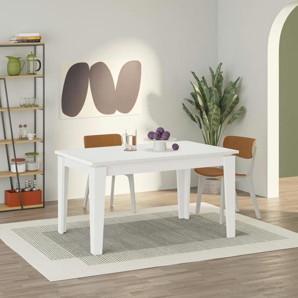 Decortie Tolmen Dining Table Rectangular Extendable Table Up to 6 Seater Contemporary Kitchen Table 140Wcm Living Room, White