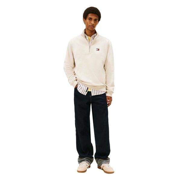 Tommy Jeans Mens Timberland Logo Zip Neck Sweatshirt - Antique White - 