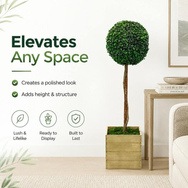 Gardenwize Artificial Bay Ball Topiary Tree in Wooden Planter