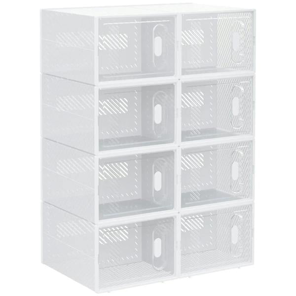 Clear plastic stackable shoe storage boxes with magnetic front doors