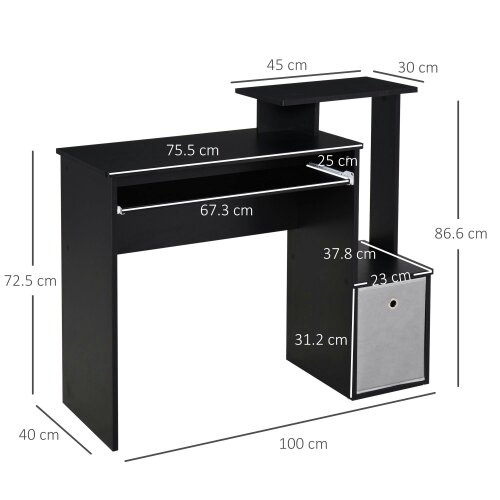 Wyld Haus Noelni 100cm Wooden Black Home Office Desk With Sliding Keyboard Tray Drawer And Shelving