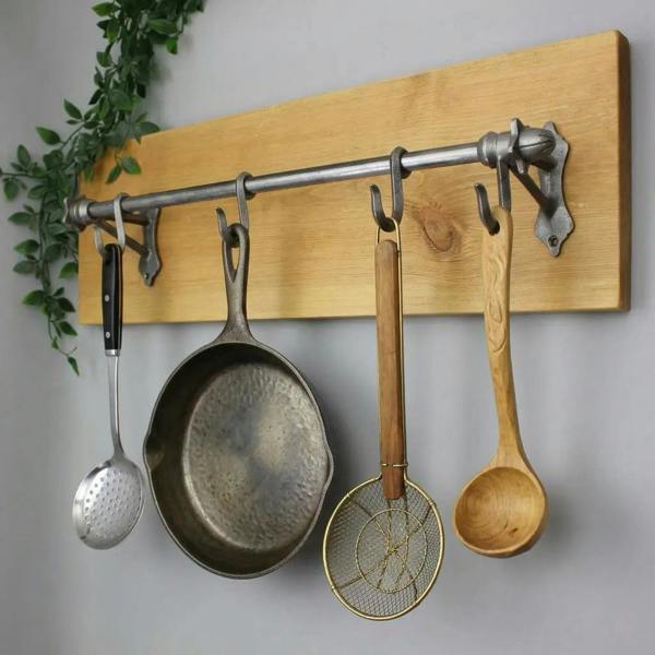 Antique Cast Iron Hook Rail With Acorn Finials - 4 Hooks