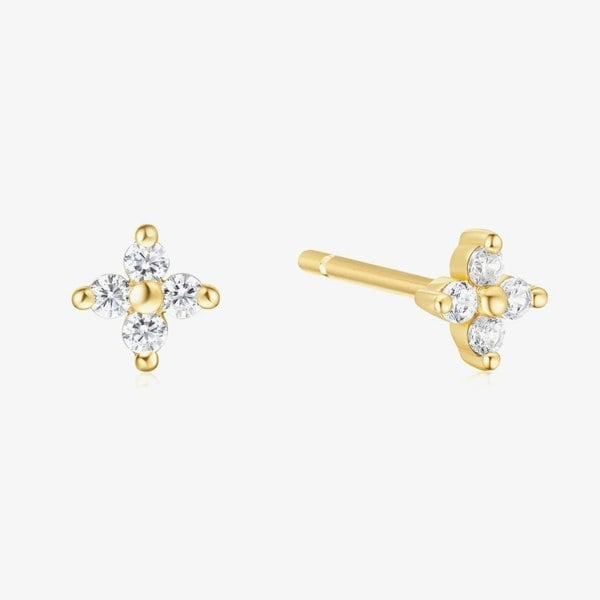 Ania Haie Sunny Sparkler 14ct Gold Plated Cubic Zirconia Petal Stud Earrings E064-01G