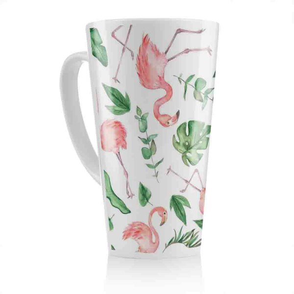 Benjamin Tate Design Flamingo  Leaves Latte Mug