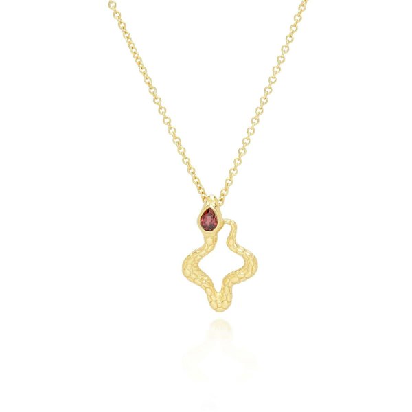 253N365701925 ECFEW™ Garnet Snake Pendant Necklace in Gold Plated Sterling Silver 