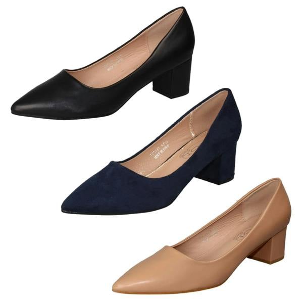 Spot On Ladies Spot On Mid Block Heel Pointed Toe Court Shoes F90127