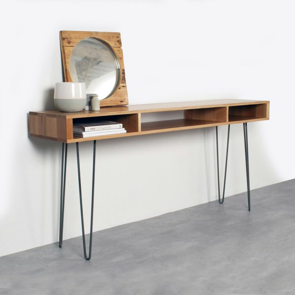 The Urban Editions Marston Wide Console Table on Mid Century Hairpin Legs