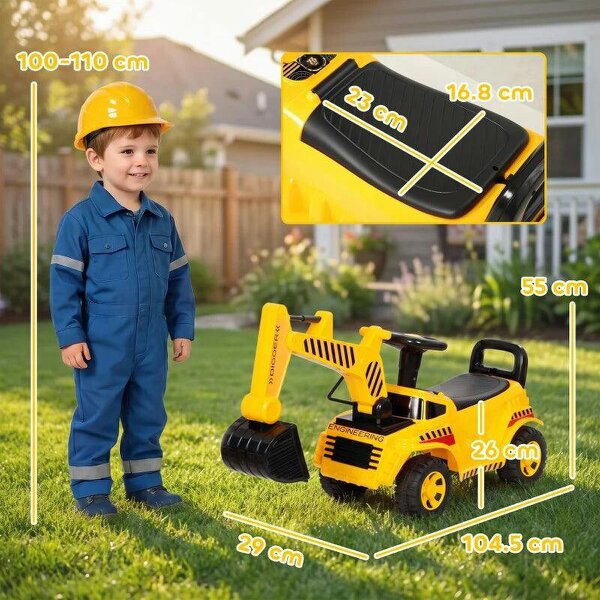 Kids Ride on Digger, Toddler Construction Toy Car with Security Helmet, Horn, Detachable Digging Arm