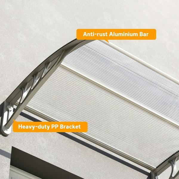 Clear arched canopy with anti-rust aluminum bar support and heavy-duty PP bracket