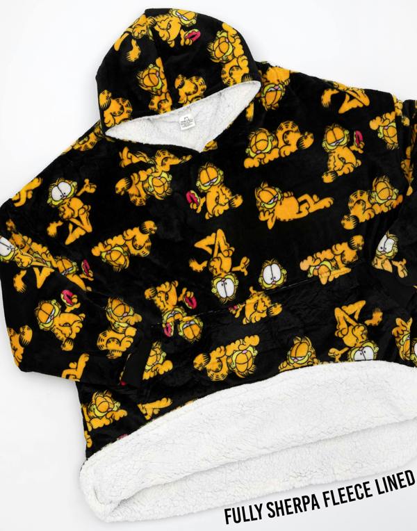 Garfield Mens Black Character AOP Blanket Hoodie (One Size)