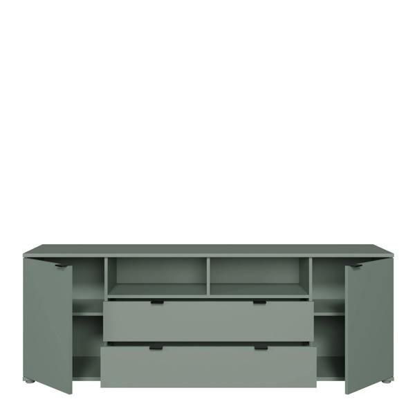 Furniture To Go Ganymede Wide TV Unit with Open Shelving, 2 Drawers & 2 Doors in Sage Green