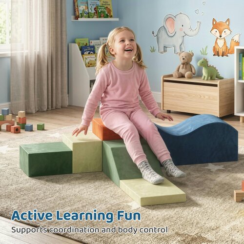 AIYAPLAY Kids Soft Play Set, 6PCS Foam Climbing Blocks with Non-Slip Base