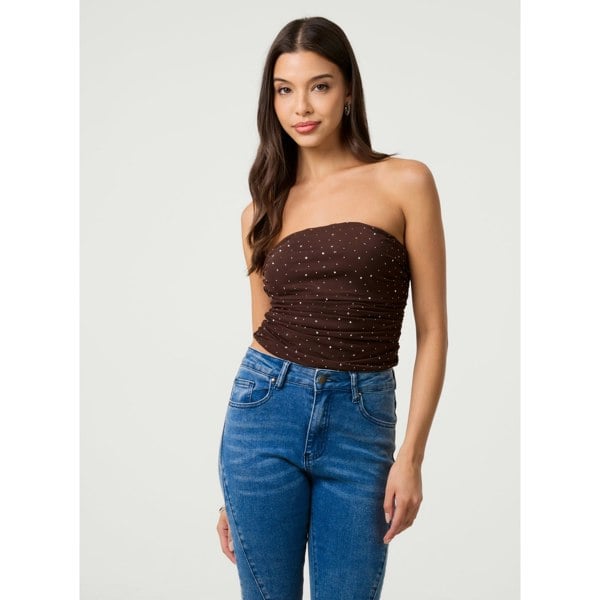 Pink Vanilla Diamante Bandeau Top - Brown