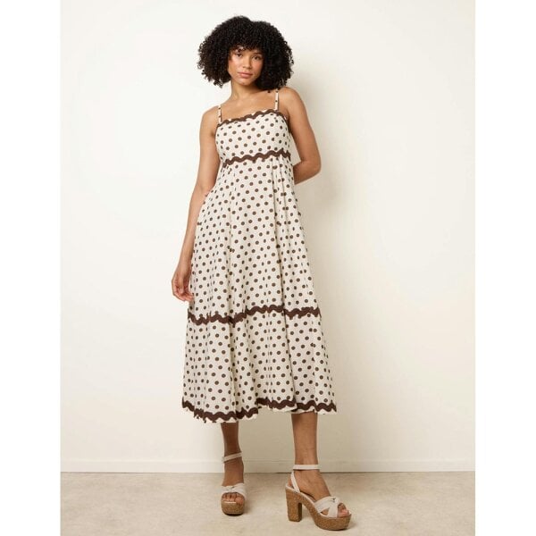 Blue Vanilla Polka Ric Rac Midi Dress